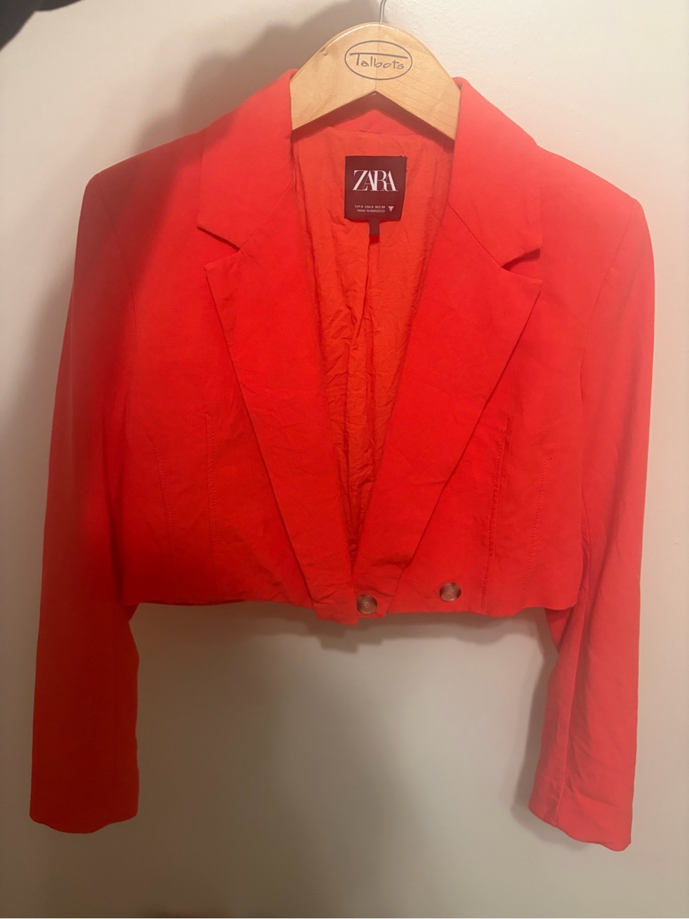 Zara Cropped Orange-Red Blazer Jacket
